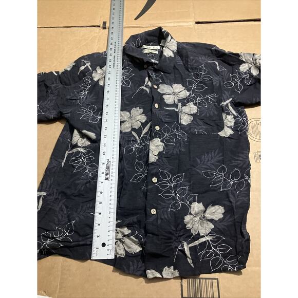 Batik‎ Bay Men's Medium Hibiscus Monstera Black Washable Silk, Hawaiian Shirt - Picture 7 of 12